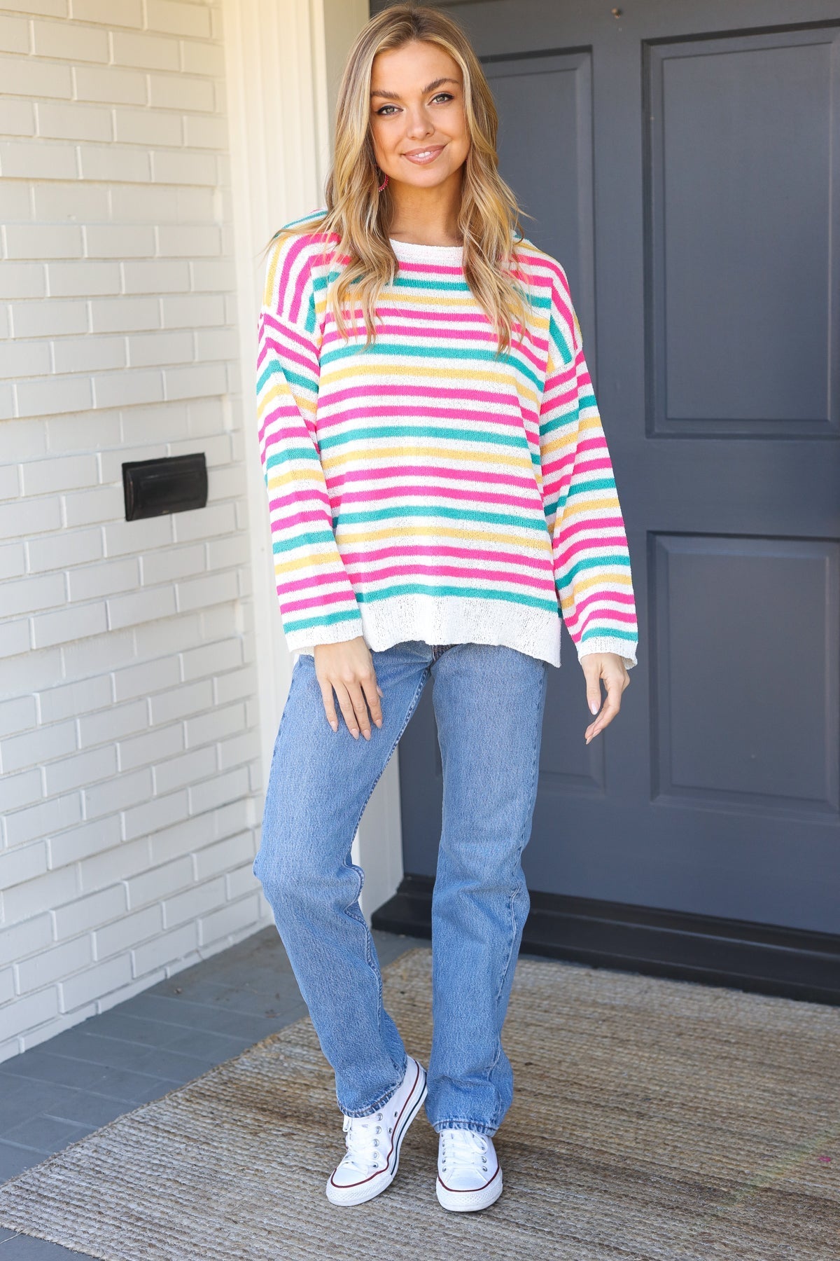 CATALINA | Vet & brutaal Fuchsia Multi Stripe Pullover Trui