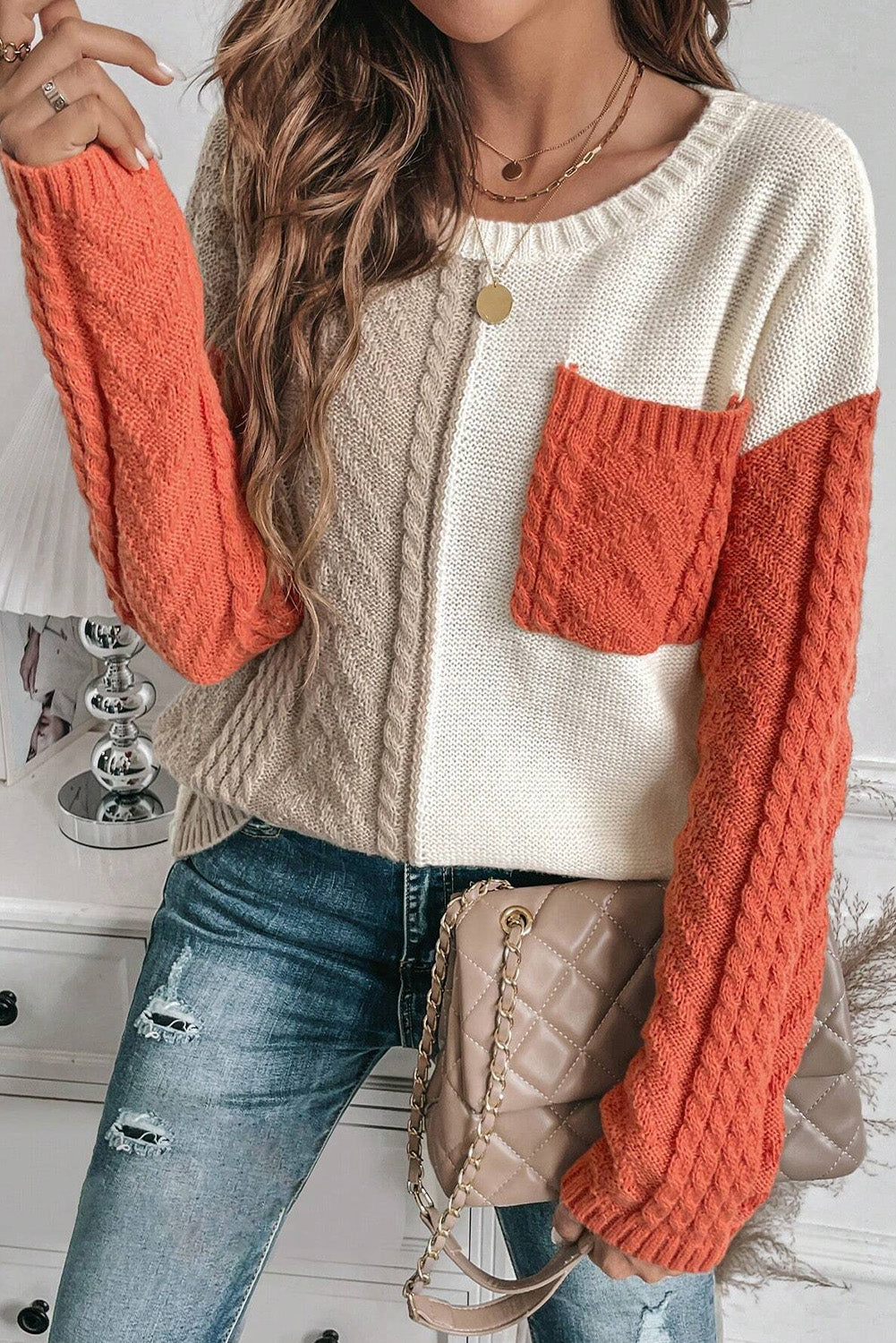 YVONNE | Kleur Blok Ronde Hals Lange Mouw Sweater