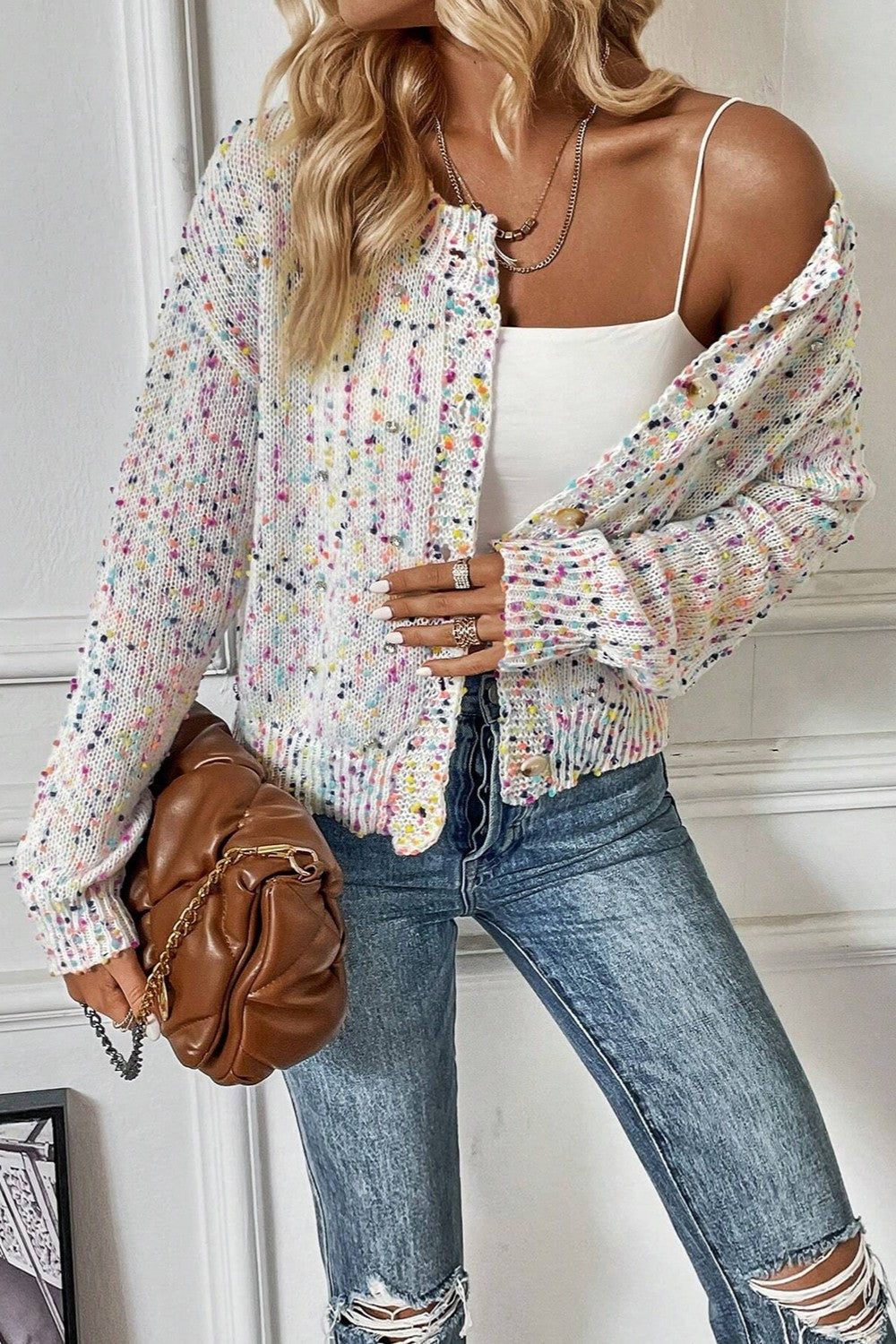 CHANTAL | Confetti Button Up Long Sleeve Cardigan