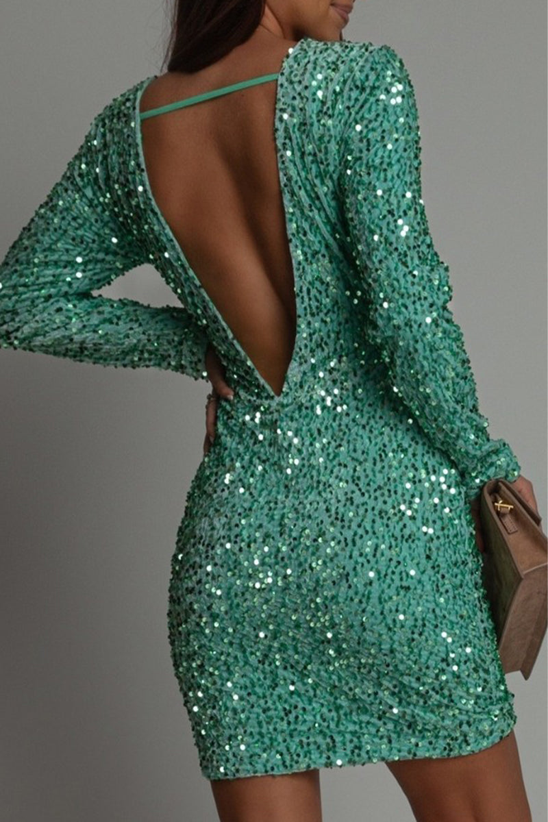 Chique Winter Backless Glitter Feest Jurk voor Vrouwen