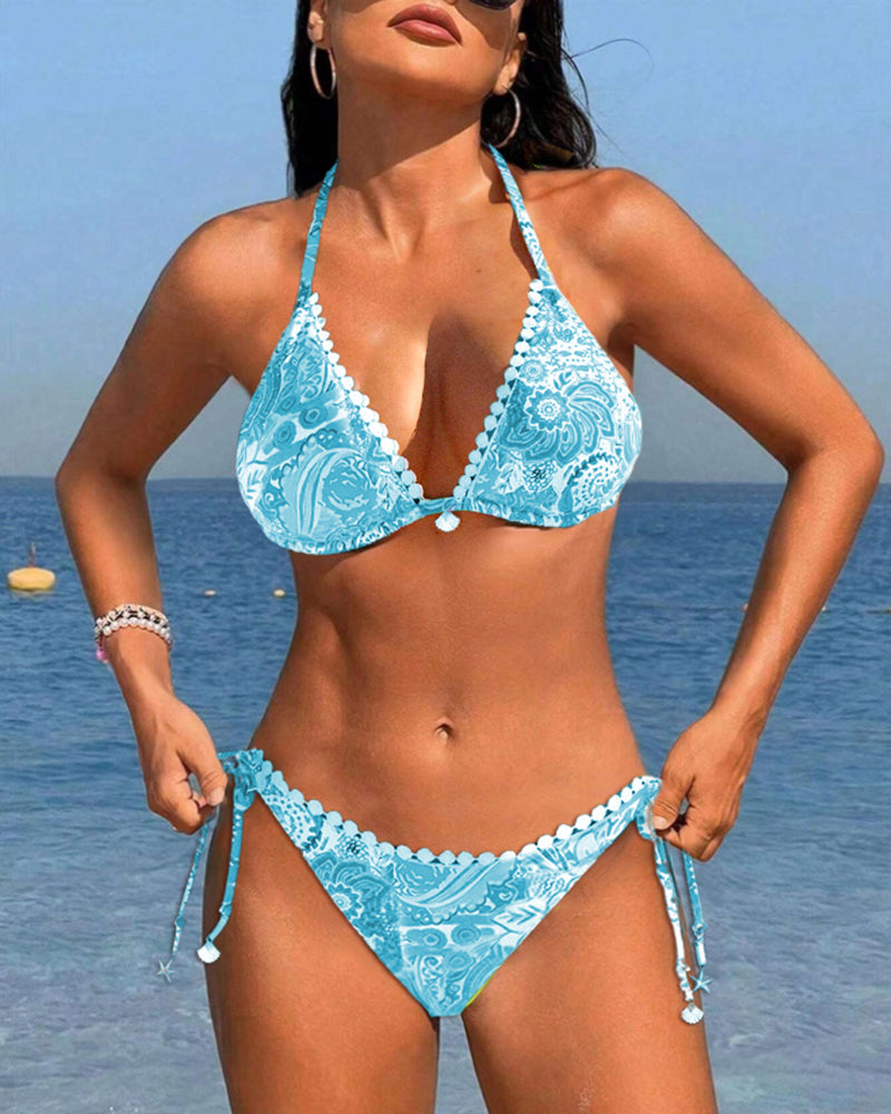 FANTASIA | Halterbikini met kleurrijk patchwork- en kanten ontwerp