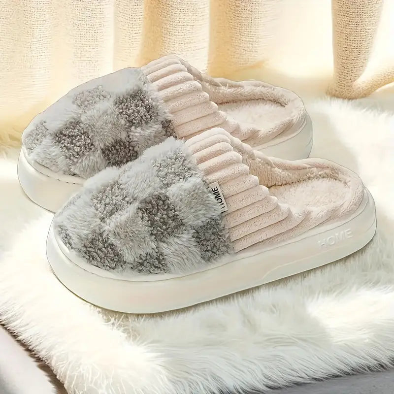 Geruite Fluffy Warme Pantoffels