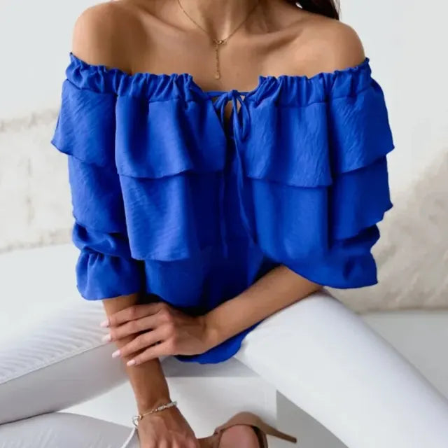 HONEY | Off-shoulder chiffon damesblouse met ruches