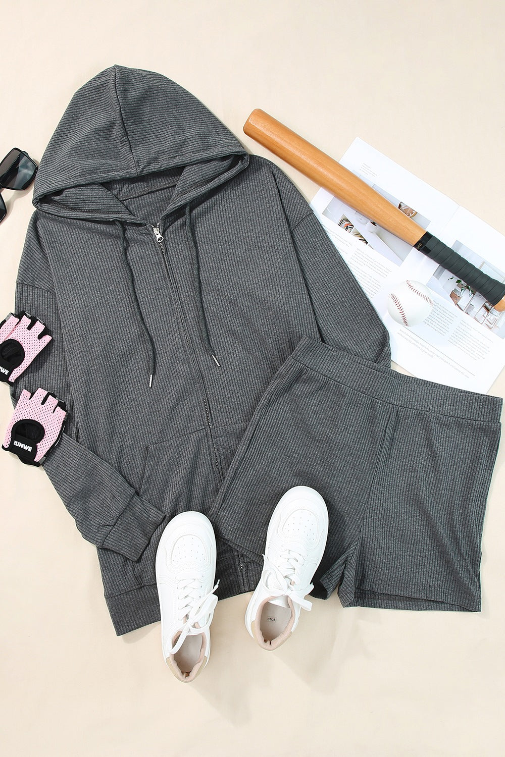 ROSE | Sweatshirt en shorts met trekkoord en rits