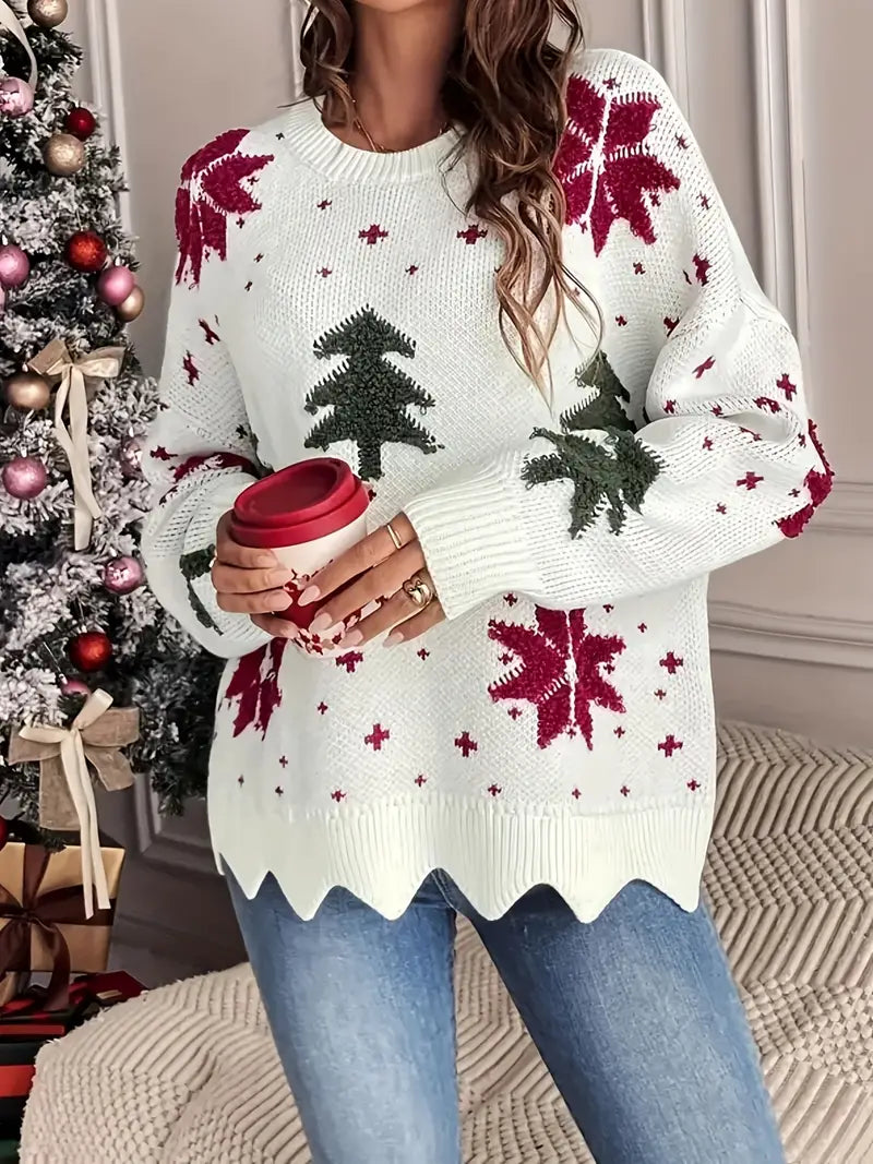 Sweater met Ronde Hals en Kerstboompatroon