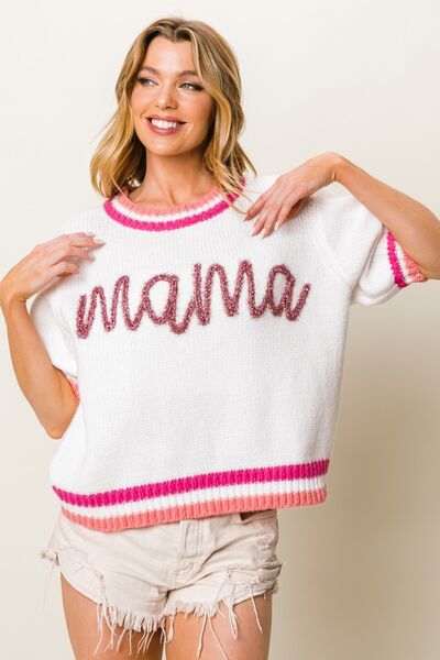 QUINTINA | Sweater met contrasterende afwerking en korte mouwen