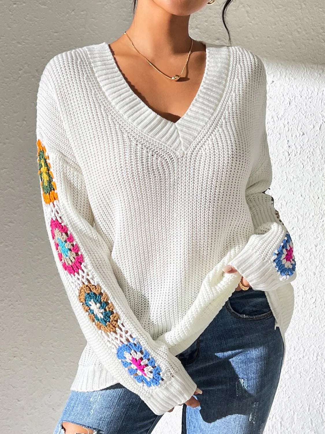 Elodie - Bloemetjes Dames Sweater met V-hals