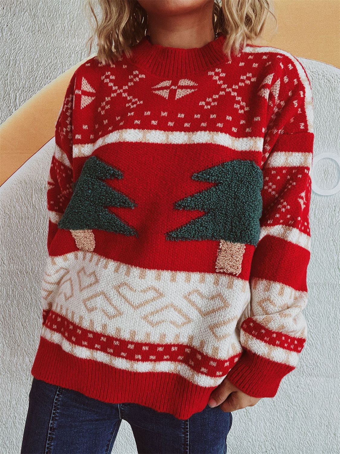 Kerstboom Sweater met Lange Mouwen en Ronde Hals