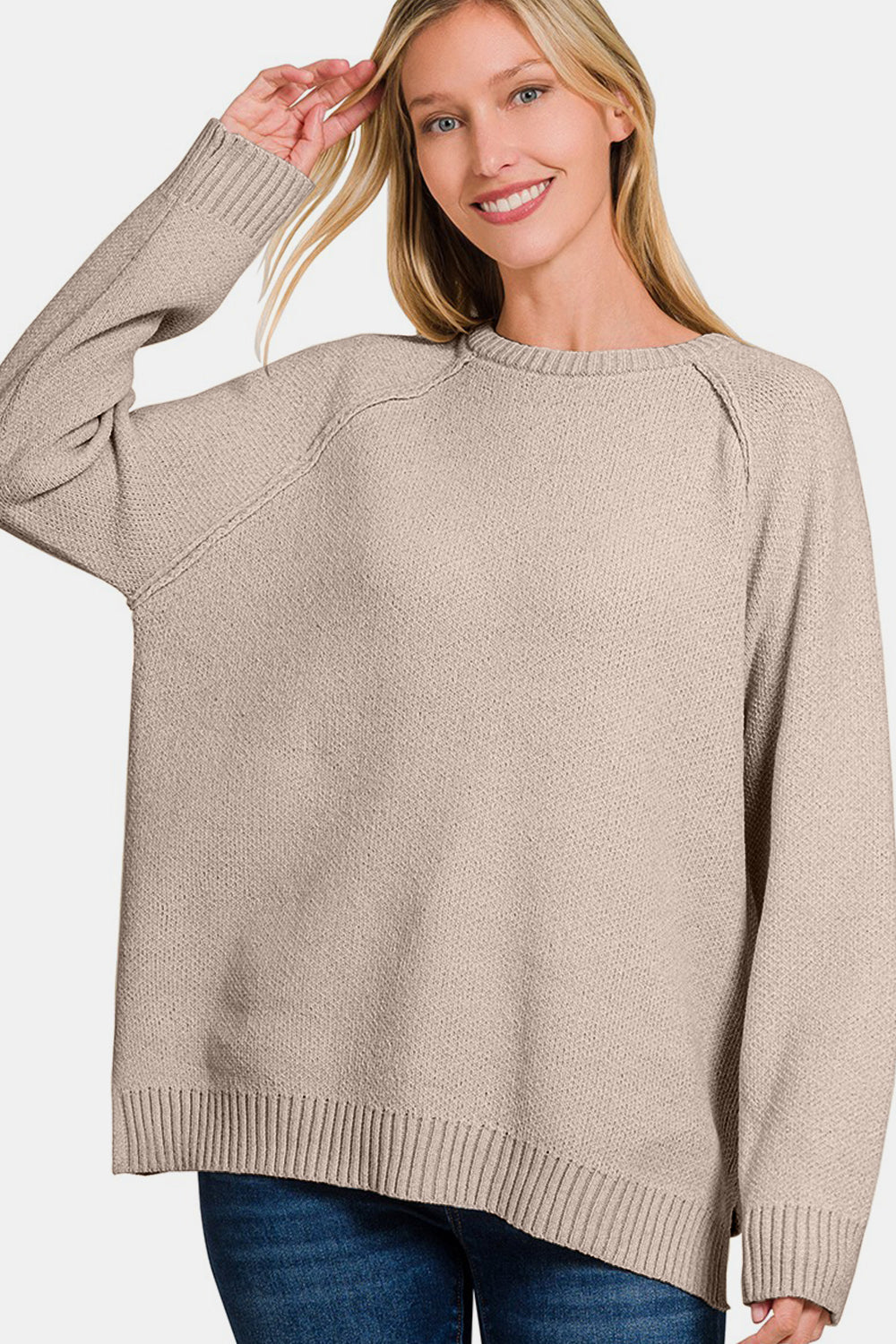 Zenana Sweater met Zijsplitten en Raglanmouwen