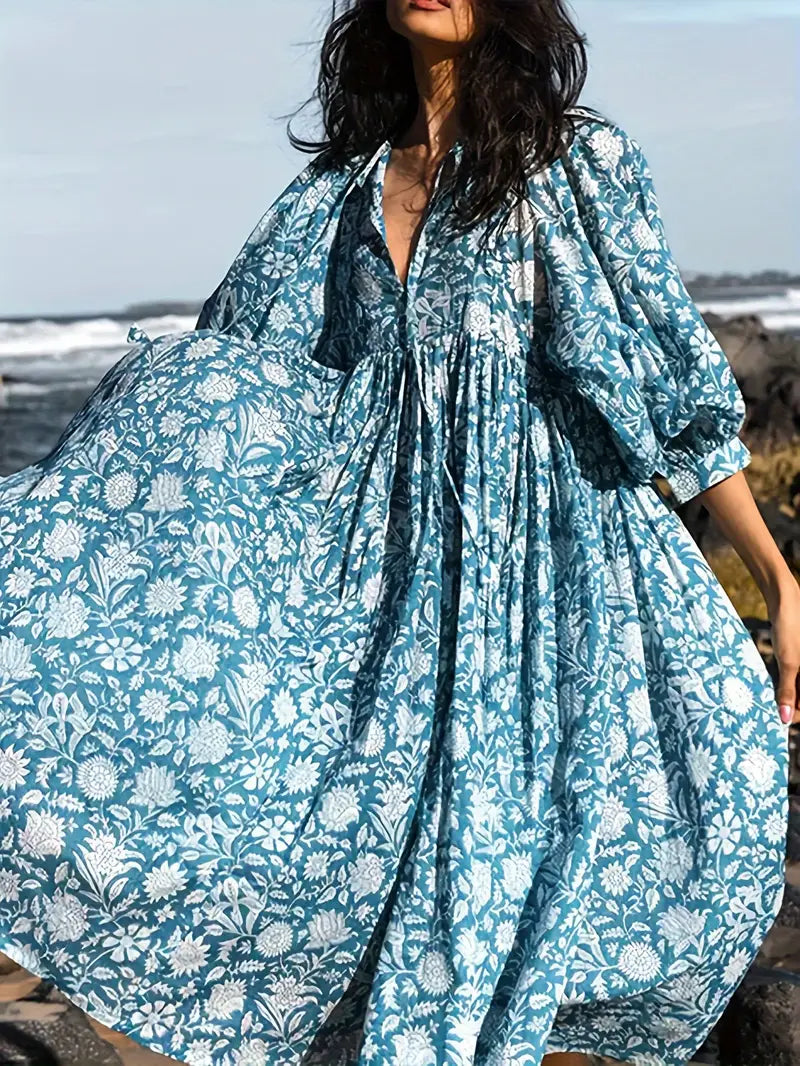 MORGANA | Boho jurk met losse pasvorm en plantenprint voor vrouwen