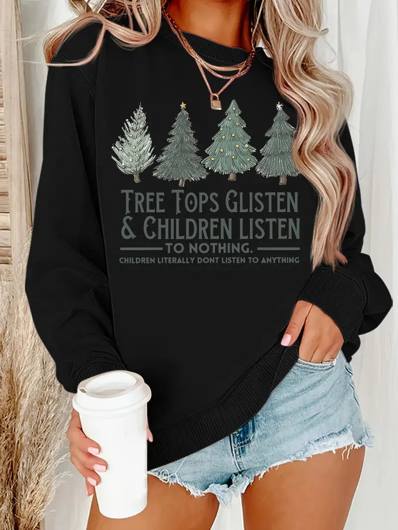 Sweatshirt met kerstboom en letterprint