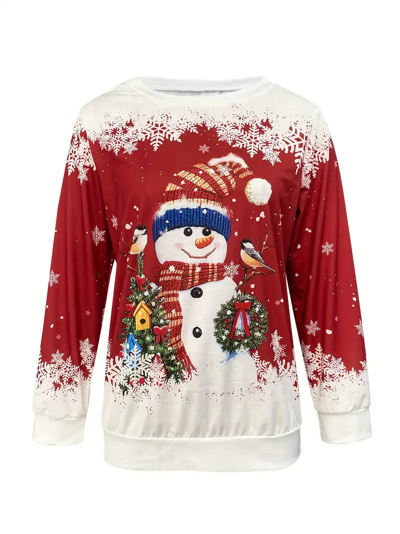 Casual Sweater met kerst Sneeuwpopprint