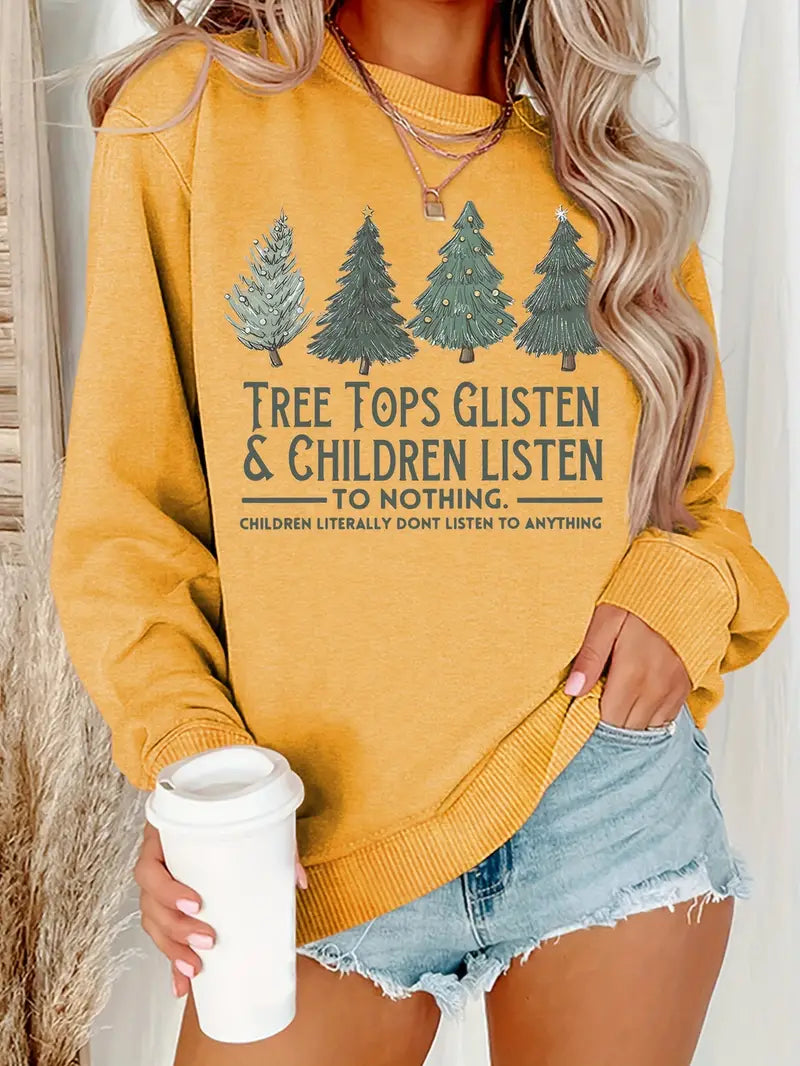 Sweatshirt met kerstboom en letterprint