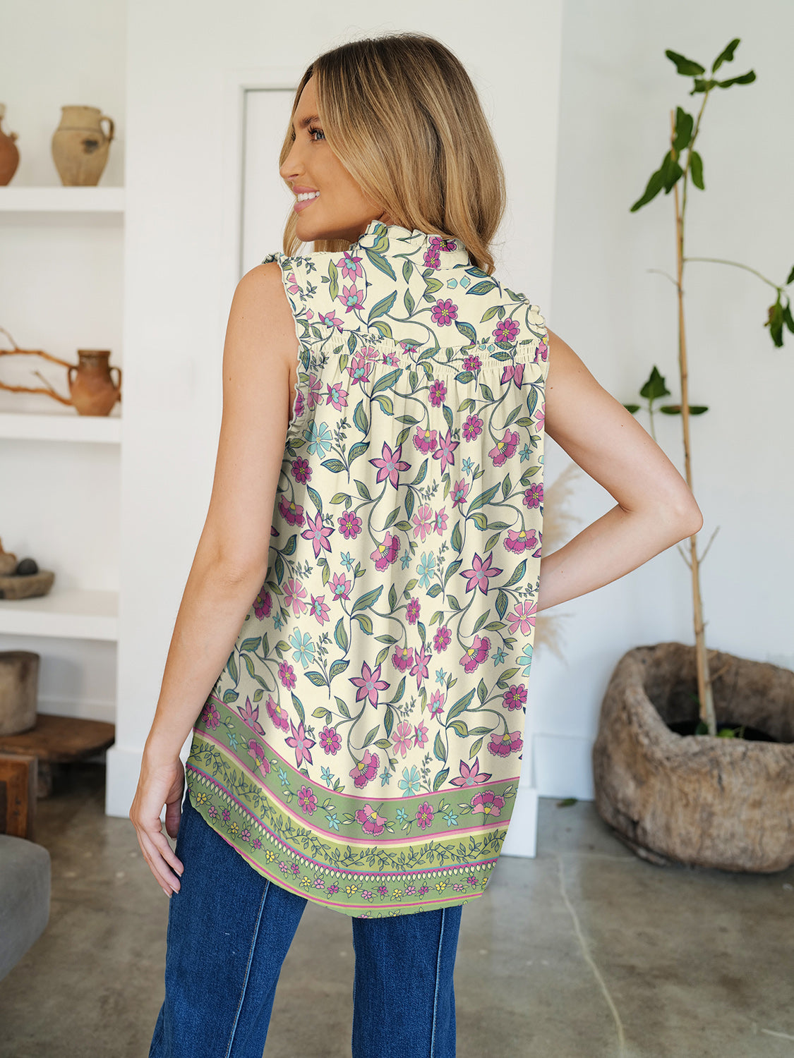 REESE | Top met volantprint en ronde hals