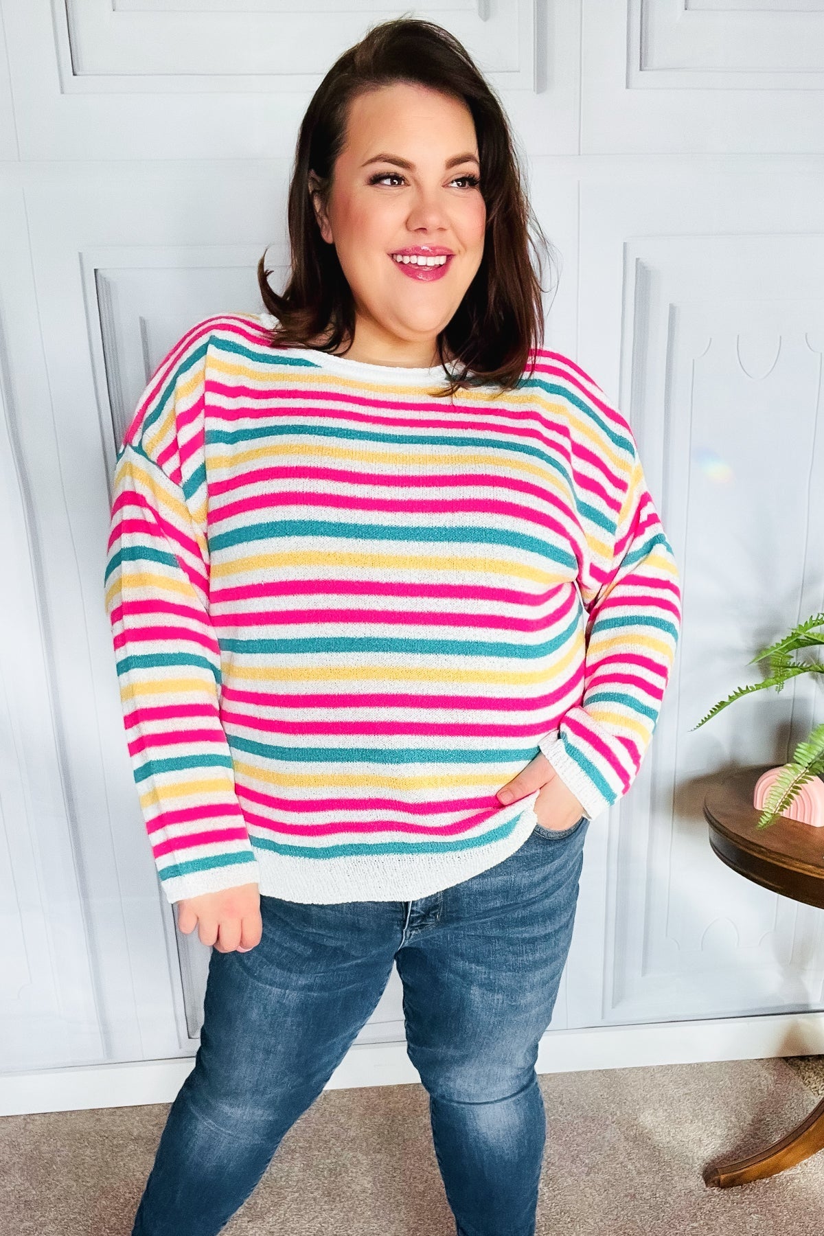 CATALINA | Vet & brutaal Fuchsia Multi Stripe Pullover Trui