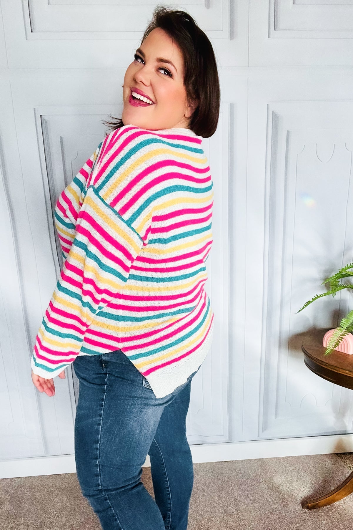 CATALINA | Vet & brutaal Fuchsia Multi Stripe Pullover Trui