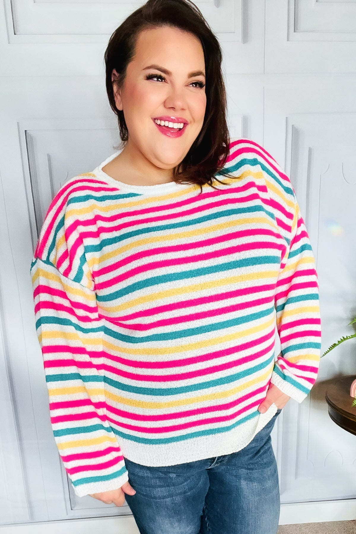 CATALINA | Vet & brutaal Fuchsia Multi Stripe Pullover Trui