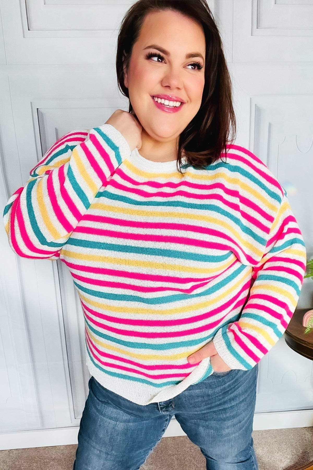 CATALINA | Vet & brutaal Fuchsia Multi Stripe Pullover Trui