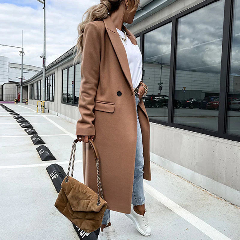 Aubrey - Stijlvolle Lange Mantel Herfst Jas Met Knopen voor Vrouwen