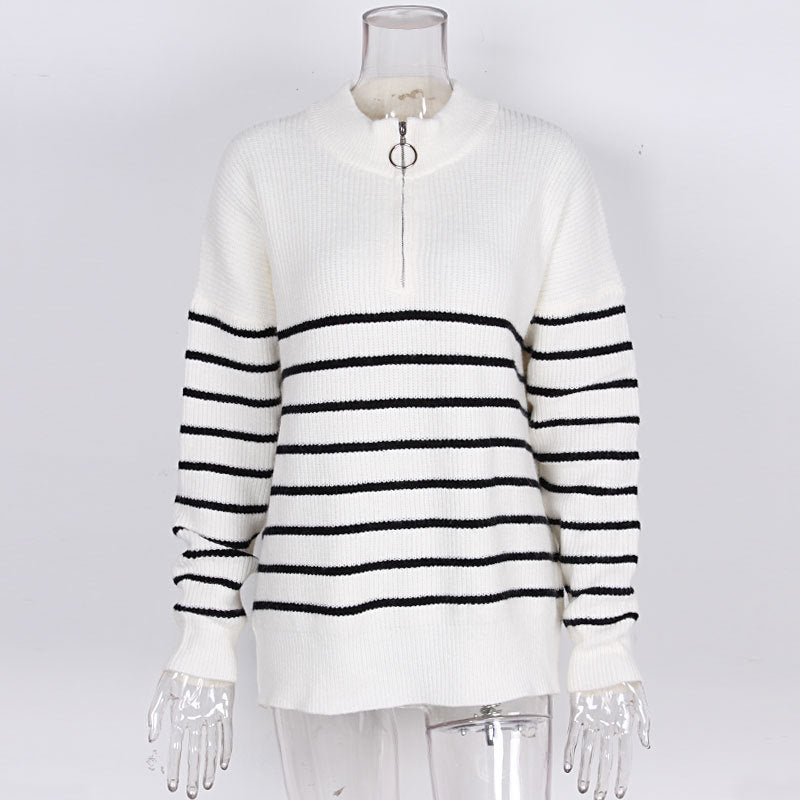 Zwart-Witte Pullover met Ritssluiting