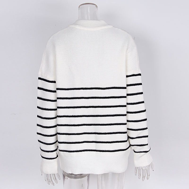 Zwart-Witte Pullover met Ritssluiting