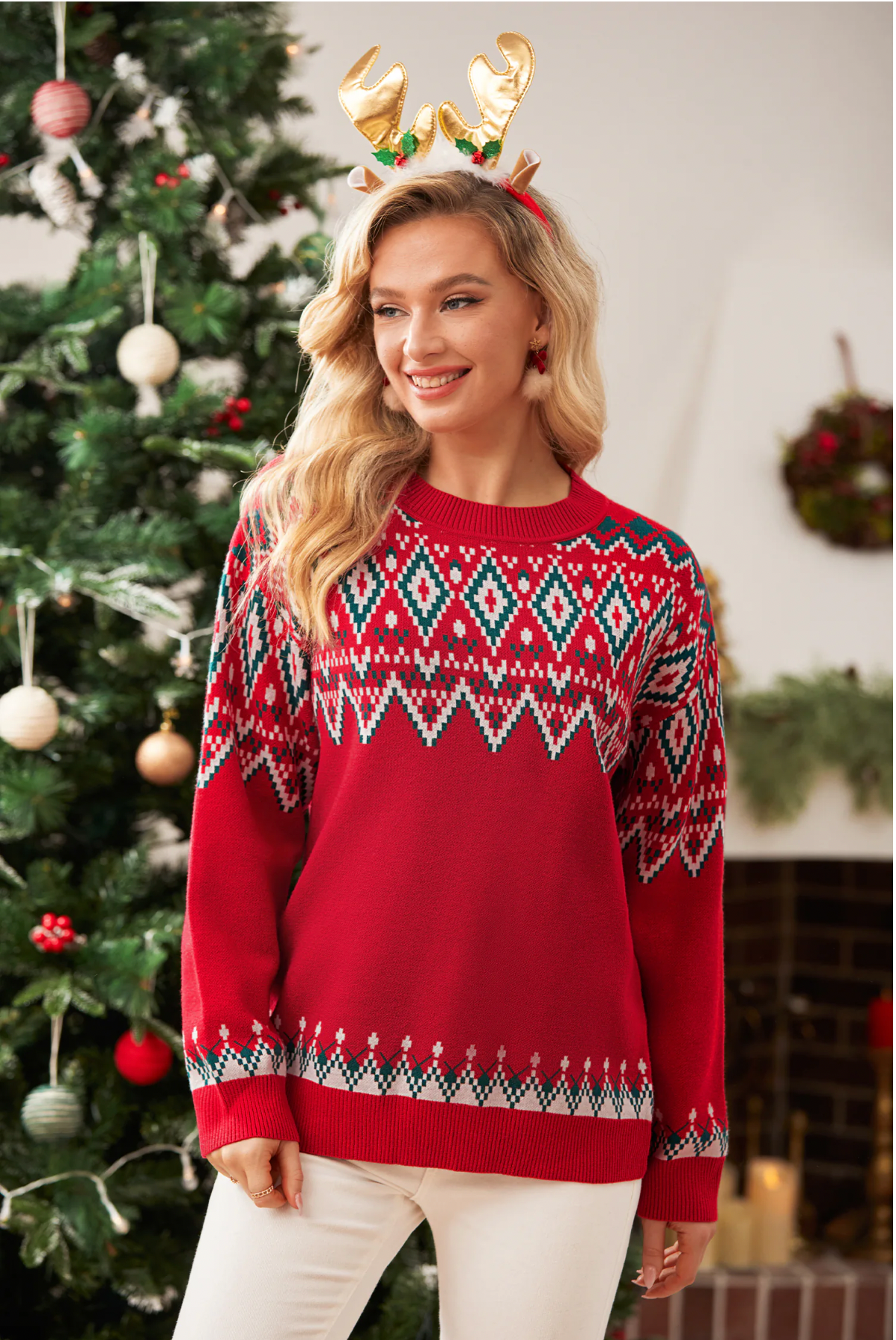 Rode Crewneck Kerst Sweater