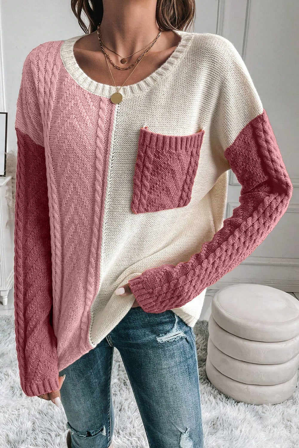 YVONNE | Kleur Blok Ronde Hals Lange Mouw Sweater