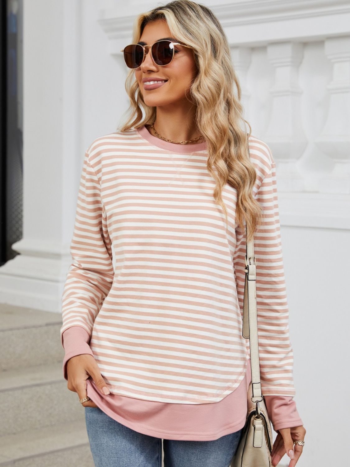 IESHA | Gestreept Ronde Hals Lang Sweatshirt