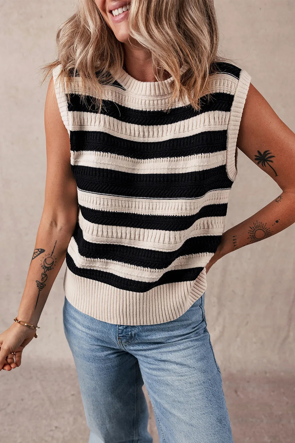 ZABEL | Kleurblok Ronde Hals Sweater Vest