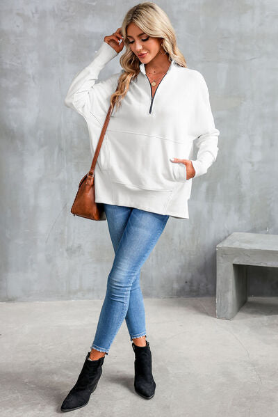 ROWAN | Sweatshirt met halflange rits en losse schouders