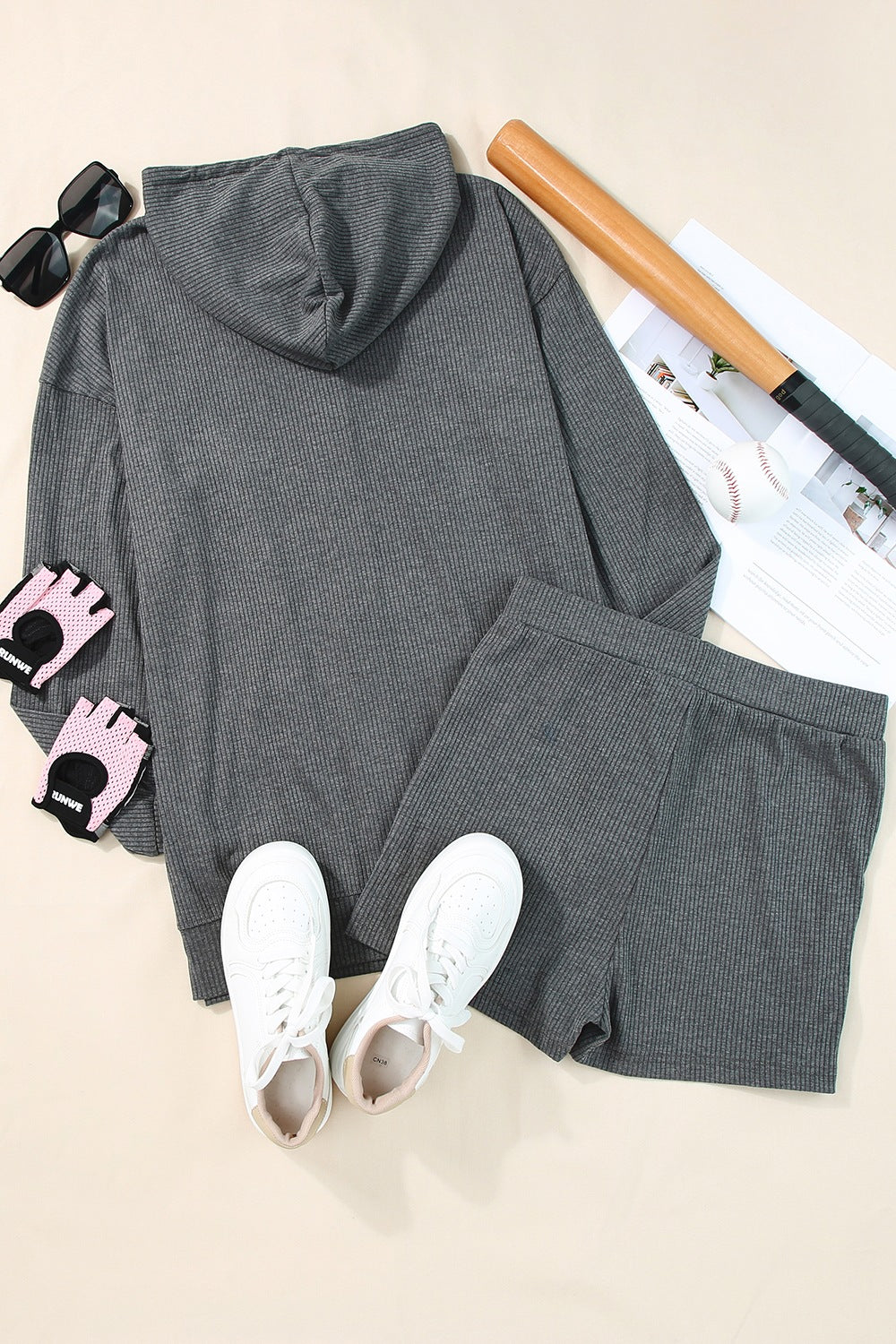 ROSE | Sweatshirt en shorts met trekkoord en rits