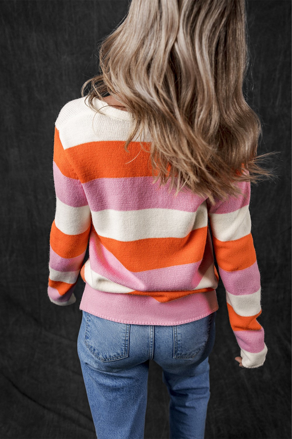 CARLENE | Kleurblok Sweater met V-hals en lange mouwen