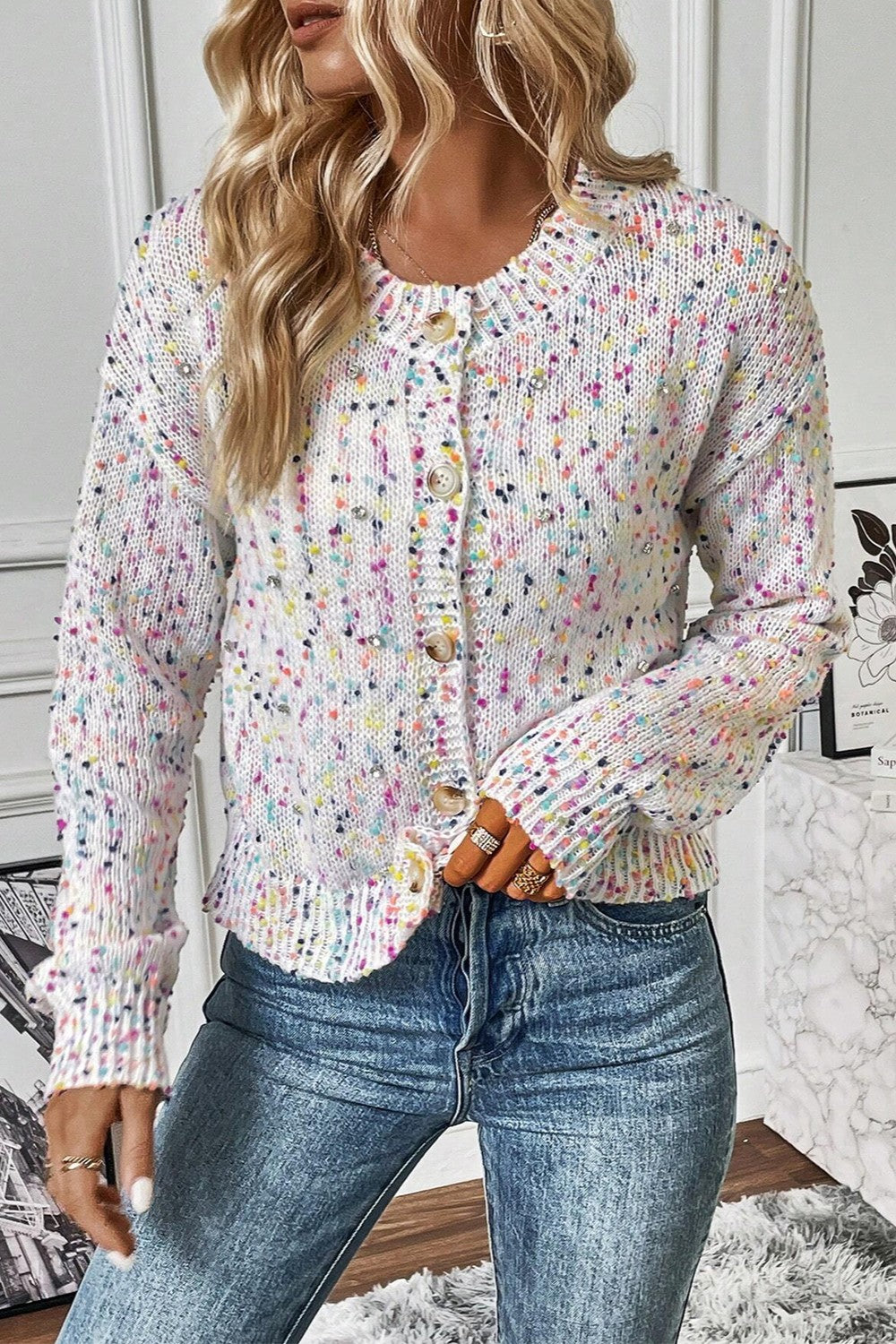 CHANTAL | Confetti Button Up Long Sleeve Cardigan