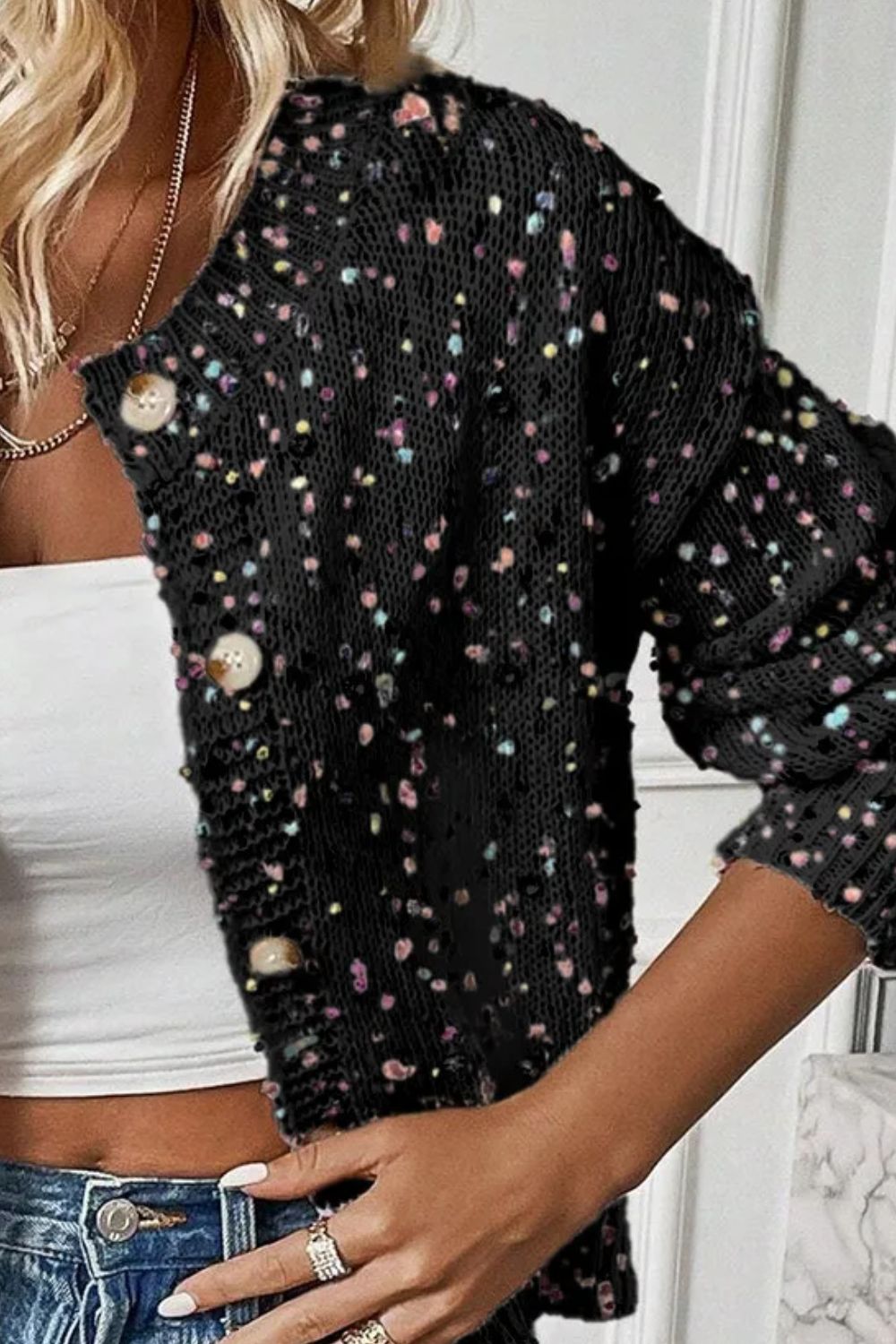 CHANTAL | Confetti Button Up Long Sleeve Cardigan