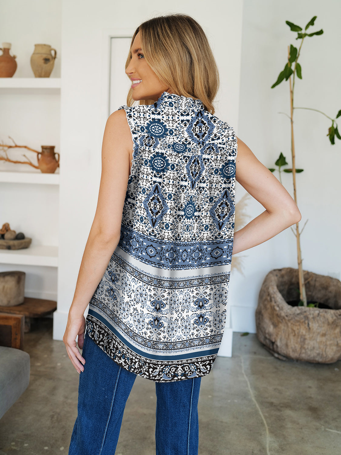 REESE | Top met volantprint en ronde hals