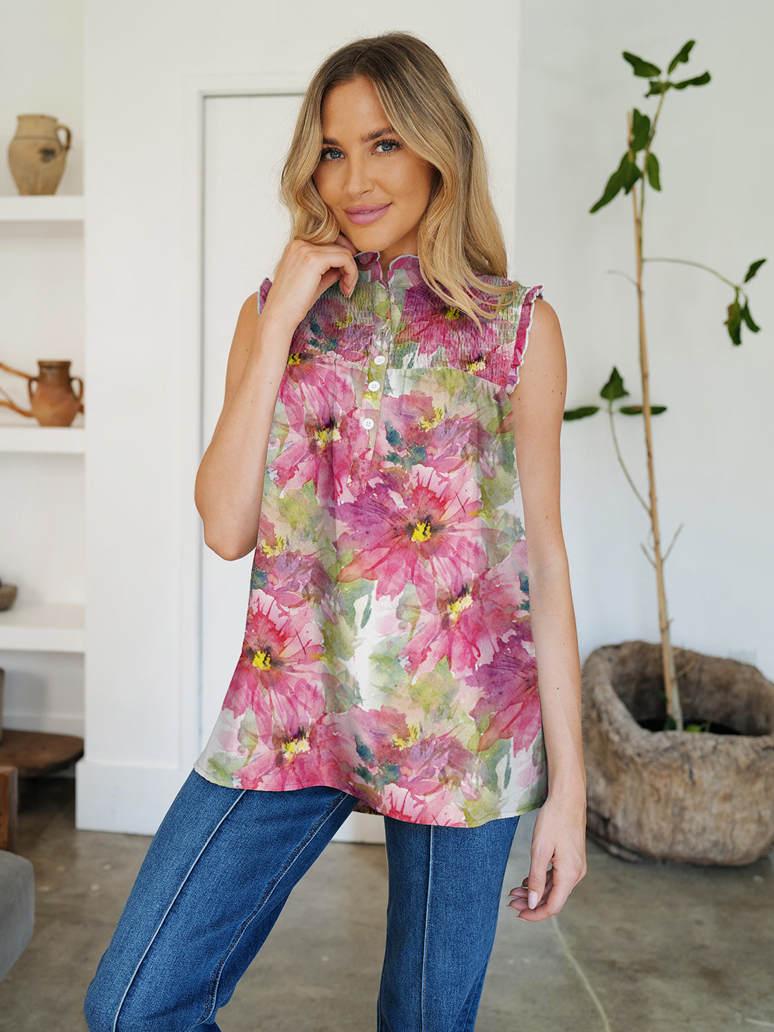 REESE | Top met volantprint en ronde hals