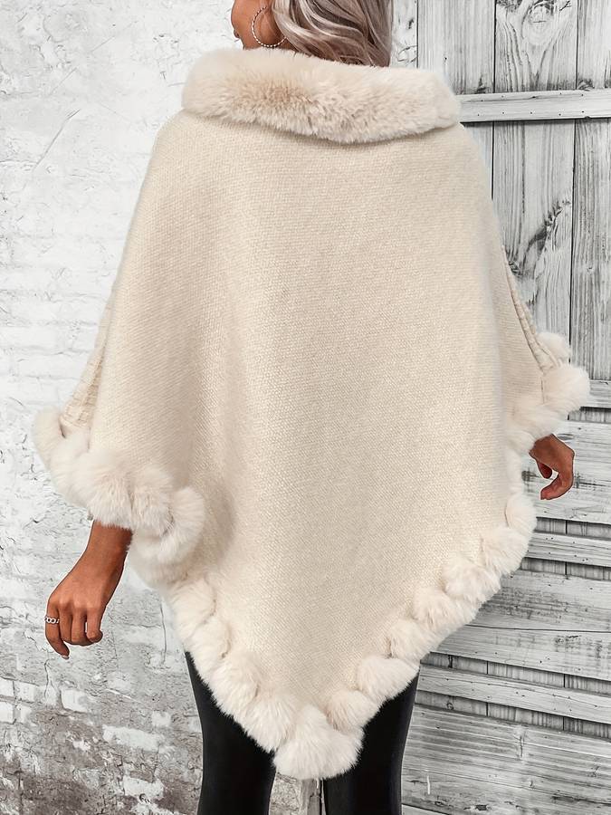 Susan - Stijlvolle en Comfortabele Winterponcho voor Dames in Beige met Bont