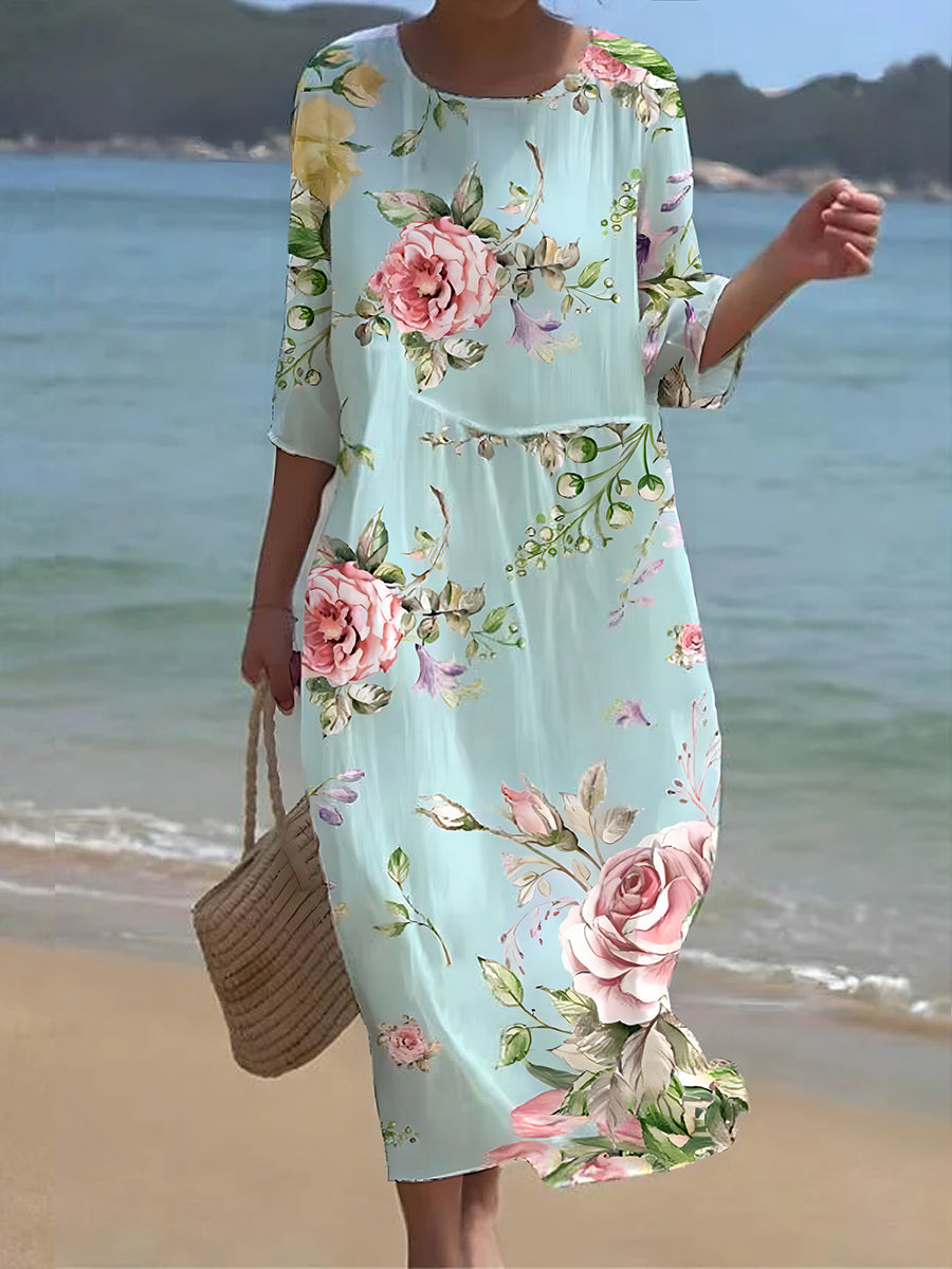 GENEVA | Elegante maxi-jurk met bloemen en ronde halslijn